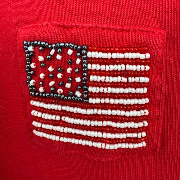 Quacker Factory Womens Long Sleeve T Shirt Top Size 2X Patriotic Flag Beaded Red - Picture 3 of 6